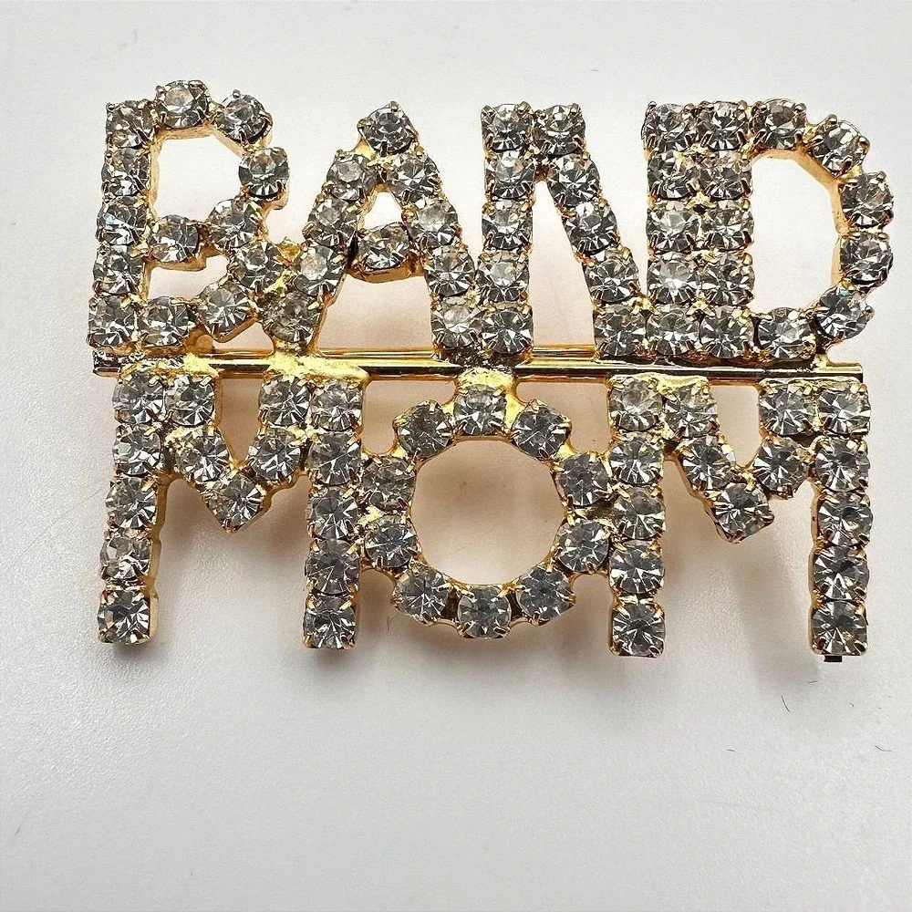 Vintage Y2K Band Mom Gold Tone Rhinestone Brooch Pin‎ Women's Classic Jewelry